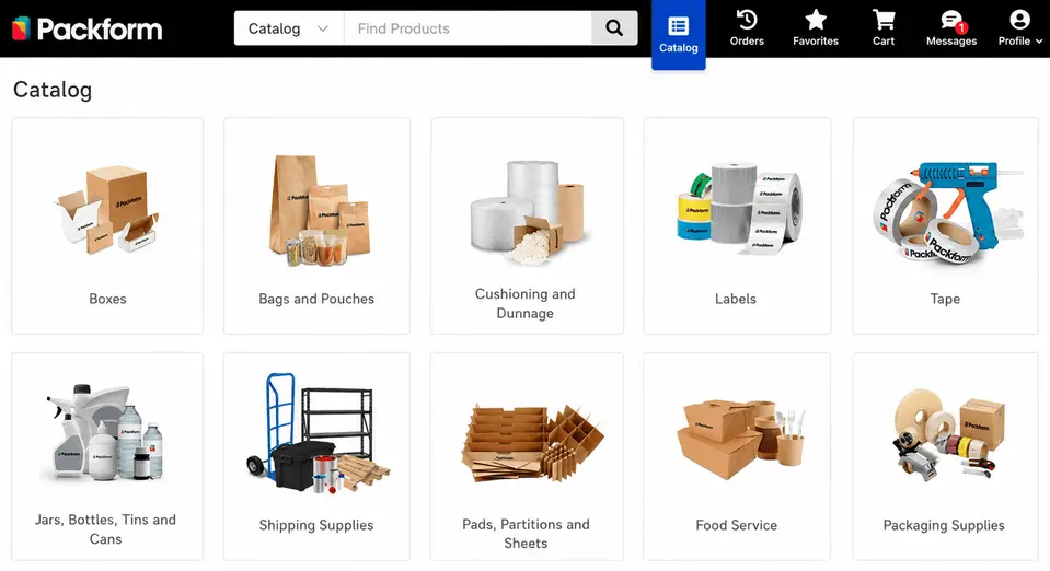 Packform customer catalogue page